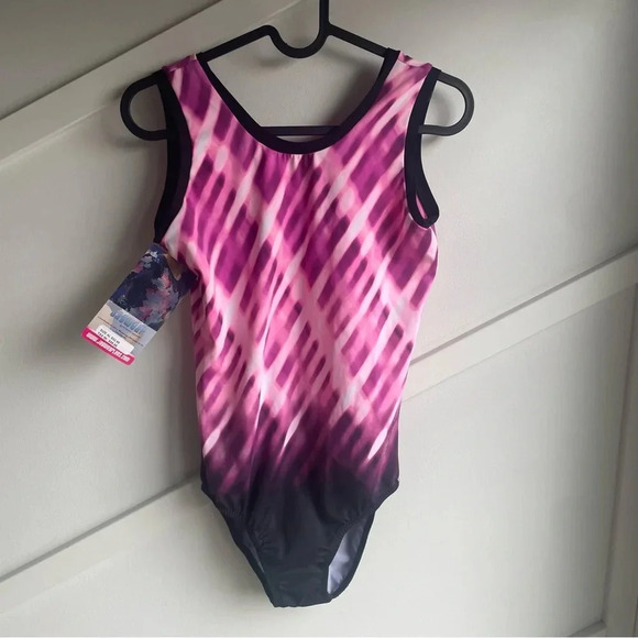 Gymnastics suit/ leotard Pink Purple and Black size Adult L - Picture 1 of 4